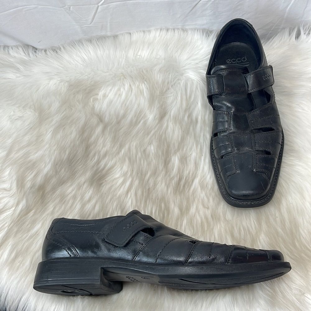 Ecco Black Leather Fisherman Style Shoes Sz 46/US 12.5